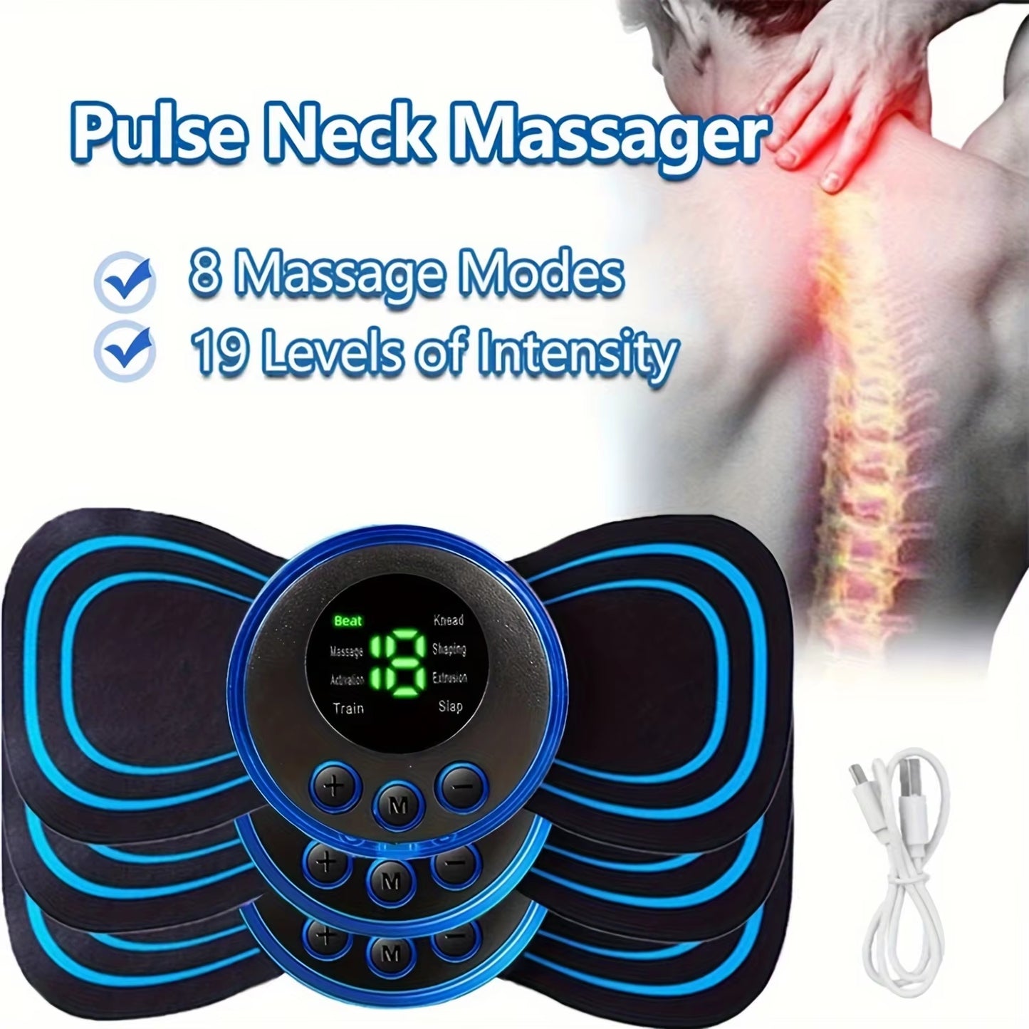 Electric Muscle Massager Set EMS Neck Massage Machine With8 Modes and 19 Strength Levels Portable Vibrating Treatment Instrument
